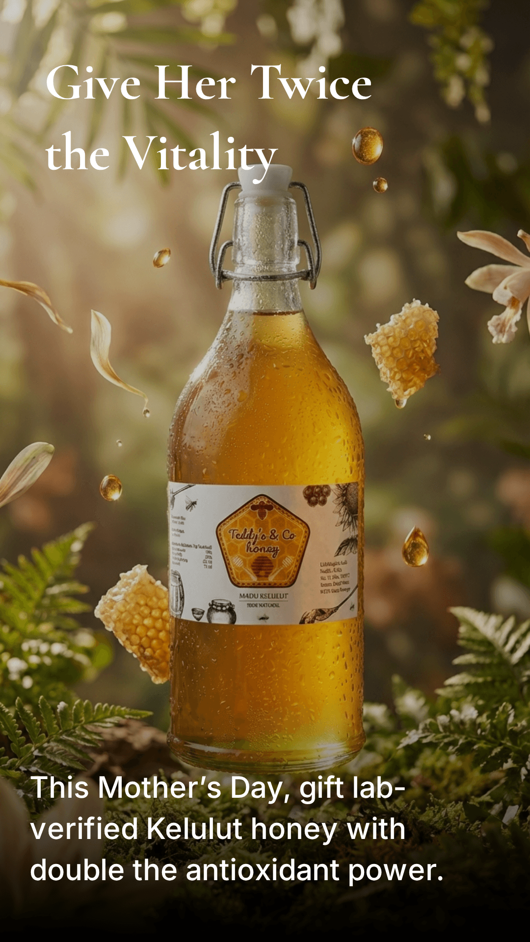 1kg Family Size Glass Bottle of Teddy's & Co. Kelulut Honey