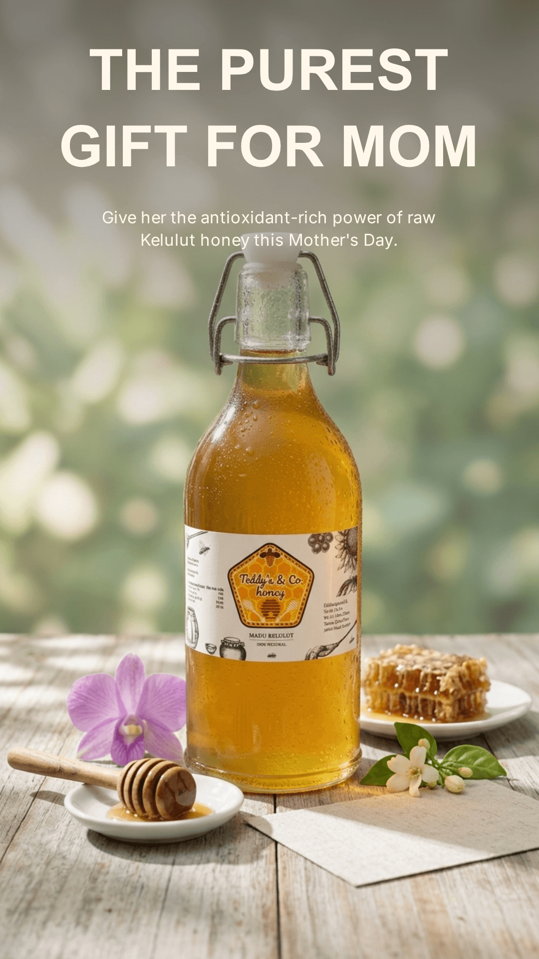 700g Standard Size Glass Bottle of Teddy's & Co. Kelulut Honey